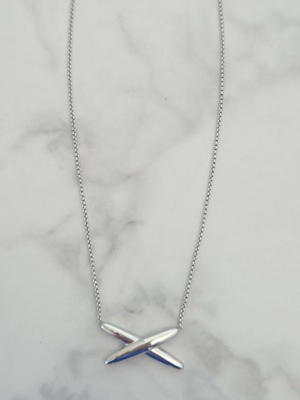 Silver Tone Minimalist Crossed X Pendant Necklace Adjustable - Picture 6 of 16